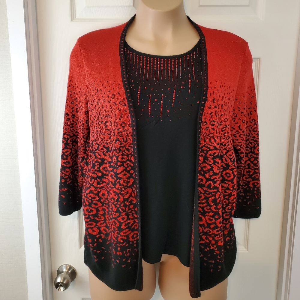 Alfred Dunner Red and Black Crew Neck Sweater